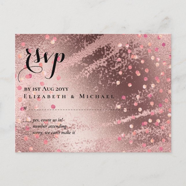 Modern Rose Gold Trendy Budget Wedding Postcard (Front)