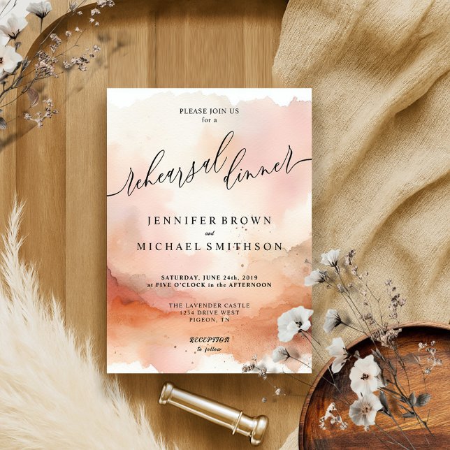 Modern Rose Gold Watercolor Wedding Dinner Invitation (Creator Uploaded)