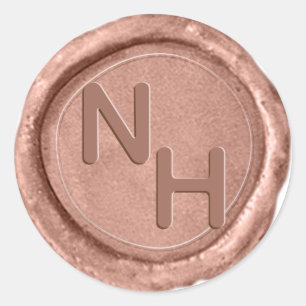Modern Rose Gold Wax Seal Monogram Wedding Sticker
