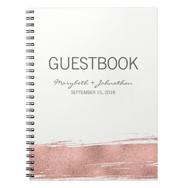 Modern Rose Gold Wedding Guest Book Notebook (Front)