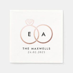Modern Rose Gold Wedding Rings Cocktail Napkin