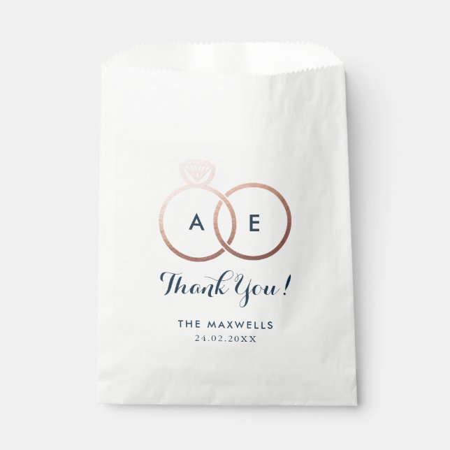 Modern Rose Gold Wedding Rings Favour Bag (Front)
