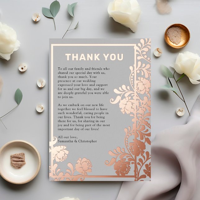 Modern Rose Gold Wedding Thank You Card (Modern Rose Gold Foil Wedding Thank You Card byi the Elegant Wedding)