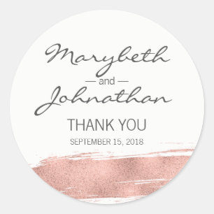 Modern Rose Gold Wedding Thank You Favour Sticker