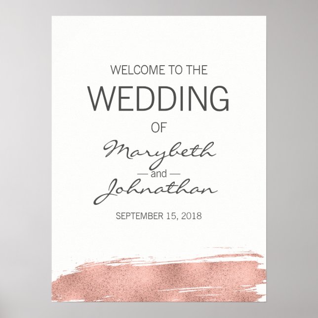 Modern Rose Gold Wedding Welcome Sign Poster (Front)