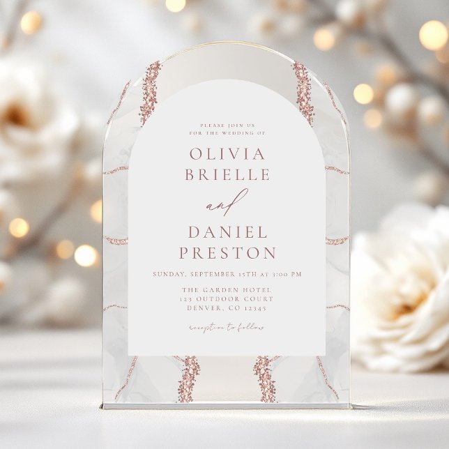 Modern Rose Gold White Agate Wedding Elegant Acrylic Invitations (Creator Uploaded)