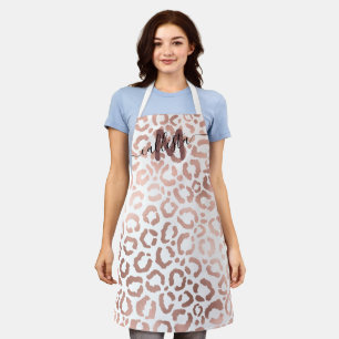 Modern Rose Gold White Leopard Cheetah Monogram Apron