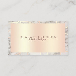 Modern rose gold & white marble interior designer business card