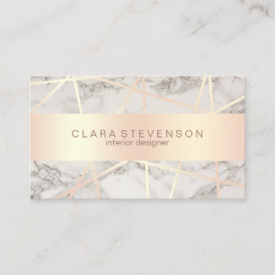 Modern rose gold & white marble interior designer business card