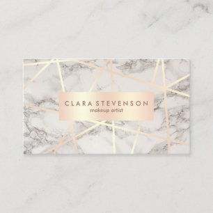 Modern rose gold & white marble makeup artist business card