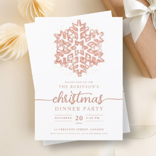Modern Rose Gold Winter Snowflake Christmas Party  Invitation