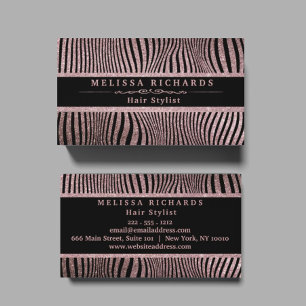 Modern Rose Gold Zebra Stripes Pattern Business Card
