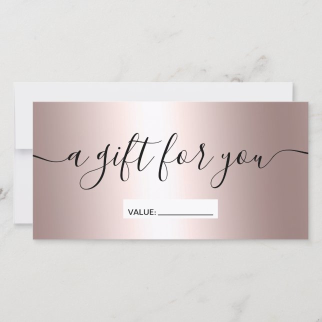 Modern rose metallic gradient gift certificate (Front)