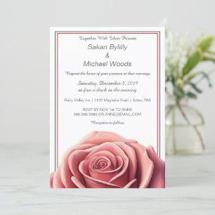 Modern Rose on White Invitation