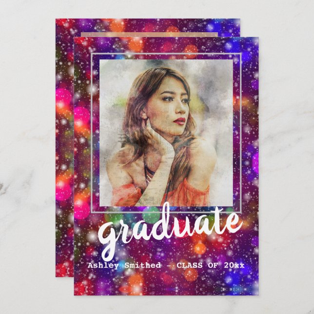 Modern Rose Photo Frame Graduation Party #2 Invitation (Front/Back)