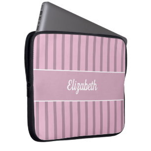 Modern Rose Pink and Mauve Striped Laptop Sleeve