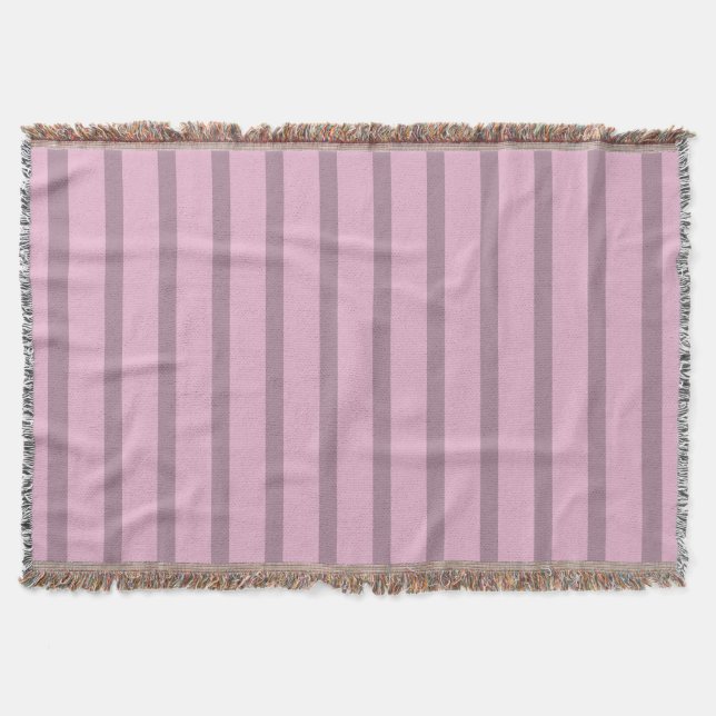 Modern Rose Pink and Mauve Striped Throw Blanket (Front)
