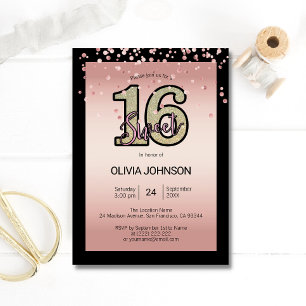 Modern Rose Pink Glitter Sparkle Sweet Sixteen 16 Invitation
