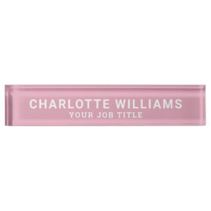 Modern Rose Pink Office Employee Nameplate