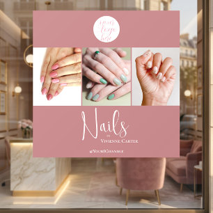 Modern Rose Pink Script Logo Photo Nail Salon