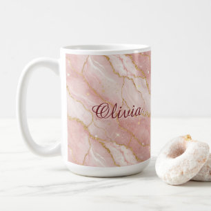 Modern Rose Quartz Marble Gold Glitter Coffee Mug