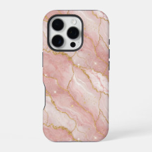 Modern Rose Quartz Marble Gold iPhone 16 Pro Case