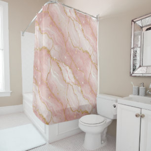 Modern Rose Quartz Marble Gold Shower Curtain