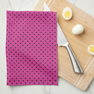 Modern Rose Violet and Black Dots  Tea Towel