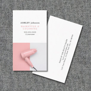 Modern Rose White Hair Dryer Photo Salon Business Card