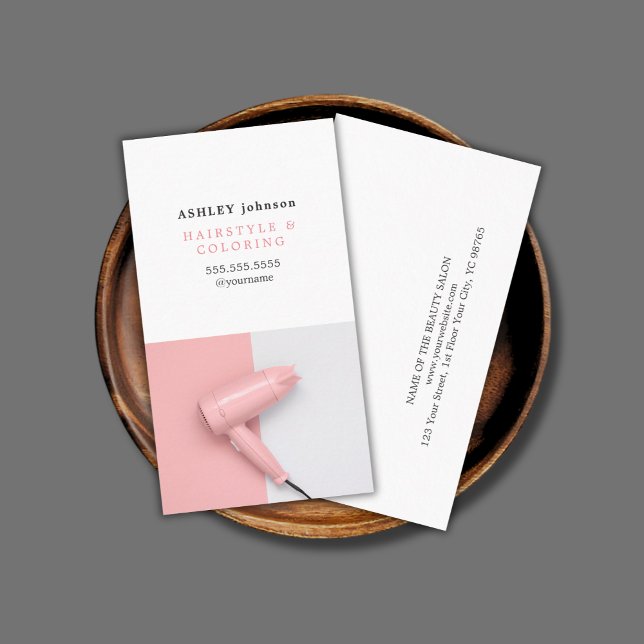 Modern Rose White Hair Dryer Photo Salon Business Card (Creator Uploaded)