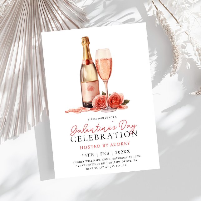 Modern Rose Wine Champagne Galentine's Day Party Invitation (Creator Uploaded)