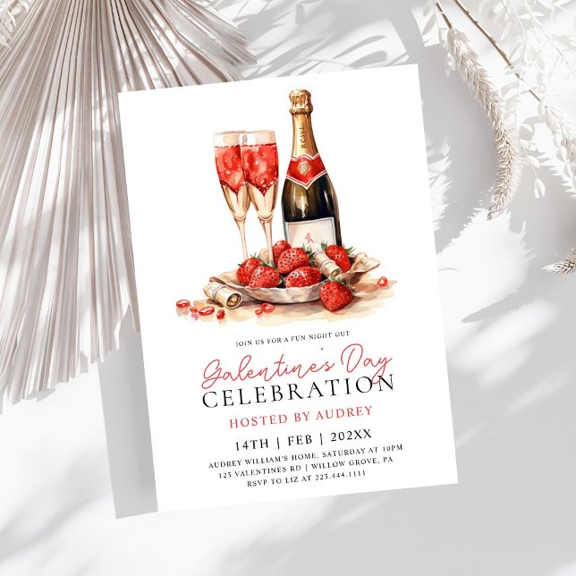 Modern Rose Wine Champagne Galentine's Day Party Invitation (Creator Uploaded)