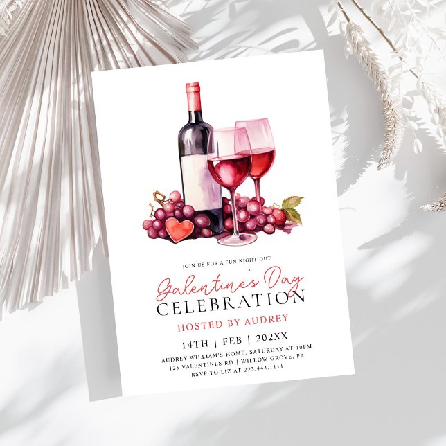 Modern Rose Wine Champagne Galentine's Day Party Invitation (Creator Uploaded)