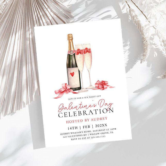 Modern Rose Wine Champagne Galentine's Day Party Invitation (Creator Uploaded)