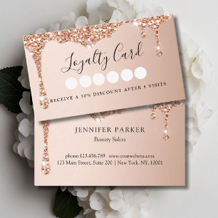 Modern Rosegold Glitter Drop Salon & Spa Loyalty Business Card