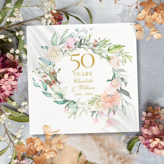 Modern Roses Garland Floral 50th Anniversary Napkin (Modern Roses Garland Floral 50th Anniversary Napkins)