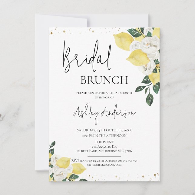 Modern Roses Lemon Bridal Brunch Bridal Shower Invitation (Front)