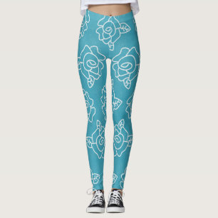 Modern Roses on Light Turquoise Leggings