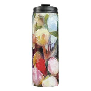 Modern Roses Tulips Bouquet: Abstract Oil Painting Thermal Tumbler