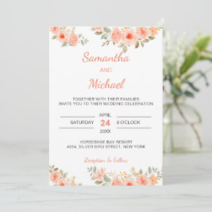 Modern Roses Wedding Floral Pink and Burgundy  Invitation