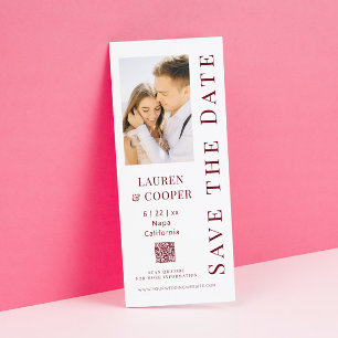 Modern Rosewood Red Photo QR Wedding Save The Date