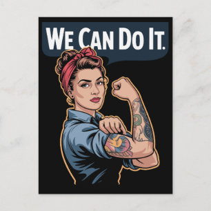 Modern Rosie the Riveter Tattooed Mom - We Can Do Postcard
