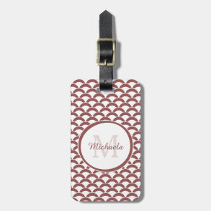 Modern Rosy Brown White Scallops Monogram and Name Luggage Tag