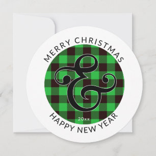 Modern Round,  Christmas   Ampersand & Green Plaid Holiday Card