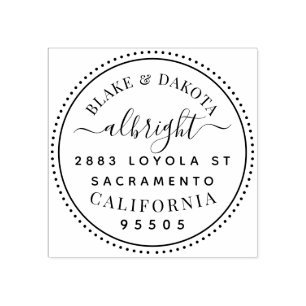 Modern Round Elegant Married Couple Address Rubber Stamp