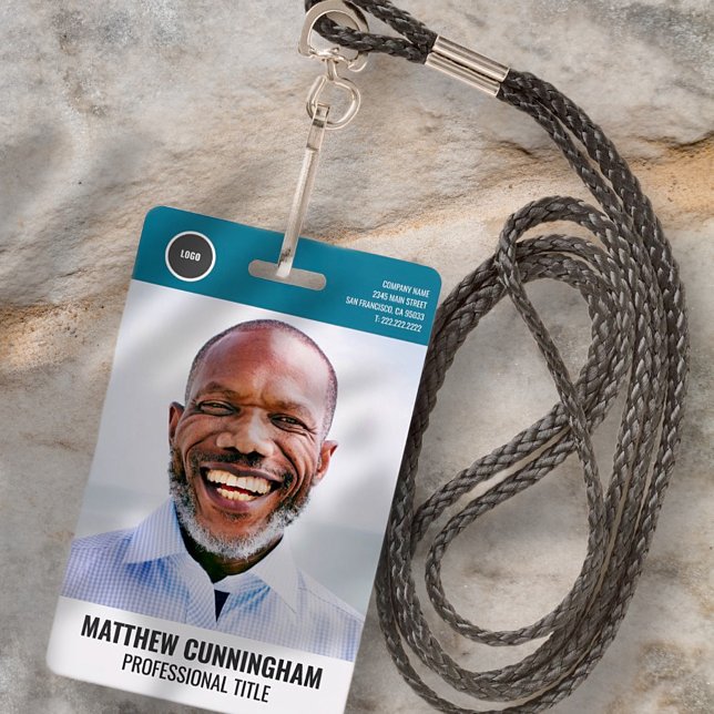 Modern Round Logo  Employee Photo Name Barcode ID Badge (Creator Uploaded)