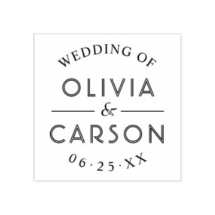 Modern Round Personalised Wedding Monogram Rubber Stamp