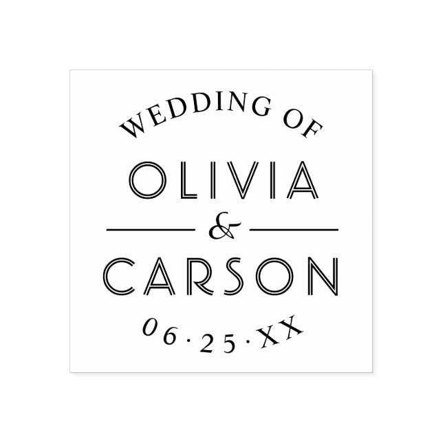 Modern Round Personalised Wedding Monogram Rubber Stamp (Imprint)