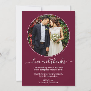 Modern Round Photo Frame Burgundy Wedding Thank You Card