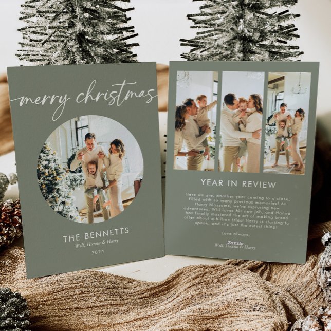 Modern Round Photo Year In Review Merry Christmas Holiday Card (Creator Uploaded)